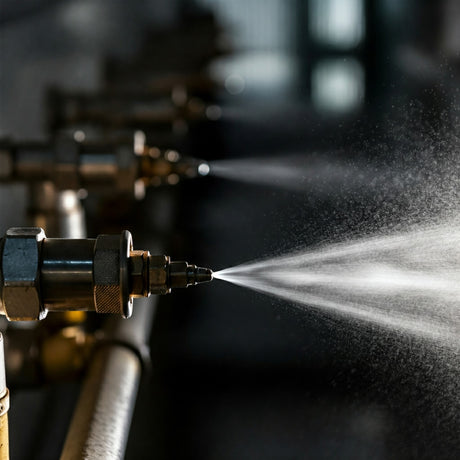 Air atomizing nozzle in action