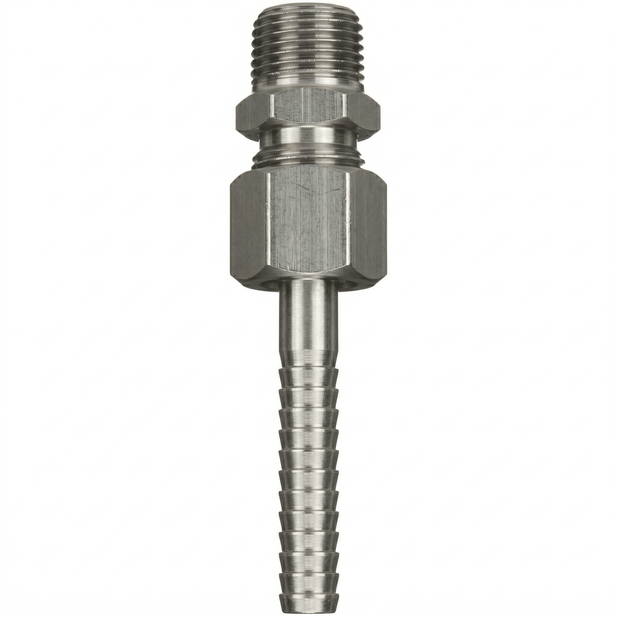 9 - 5/8 - S 3 piece mixer adapter (3/4” NPT x 5/8" hose barb), stainless steel - NozzlePro